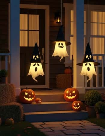 3. Floating Hat Ghosts with LED Faces