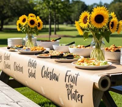 3. Picnic Table Turned Buffet Station