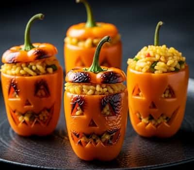 5. Jack-O-Lantern Stuffed Peppers