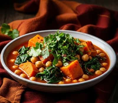6. Moroccan Chickpea Stew with Sweet Potato & Spinach