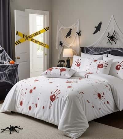 8. Blood Spatter Crime Scene Bedding Makeover