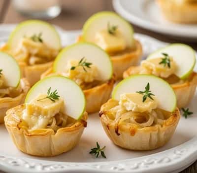 8. Caramelized Onion and Gruyere Tartlets with Apple Slices