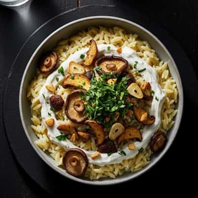 9. Creamy Greek Yogurt Pasta with Roasted Mushrooms & Garlic