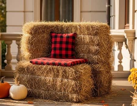9. DIY Hay Bale Seating (Using Cardboard + Straw)