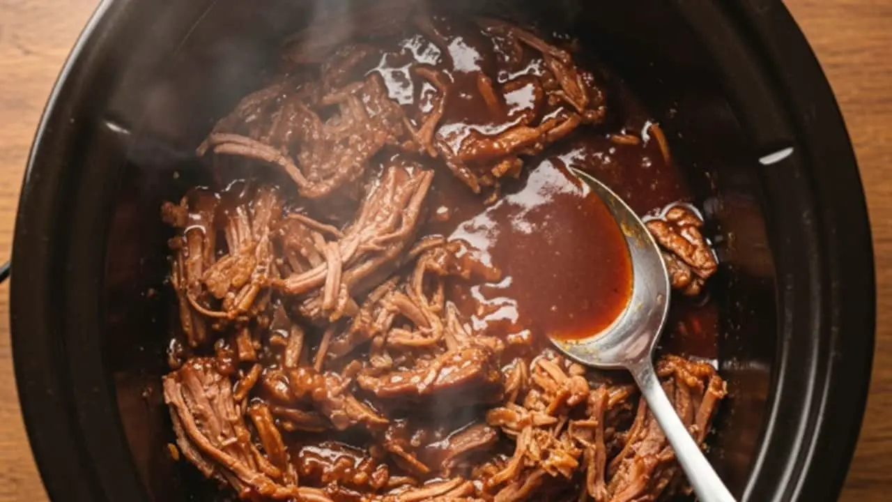 BBQ beef roast crockpot recipe - featured