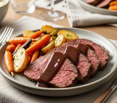 Gluten Free Beef Roast Crockpot Recipe - served