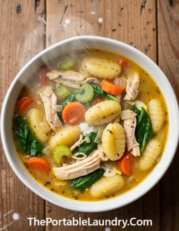 Gluten Free Chicken Gnocchi Soup with Homemade Gnocchi - served