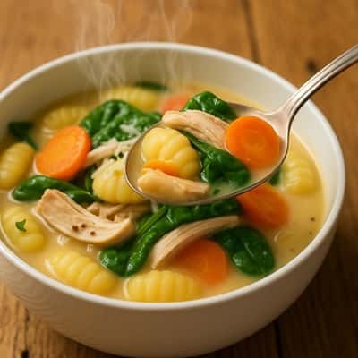 Lightened-Up Chicken Gnocchi Soup - served