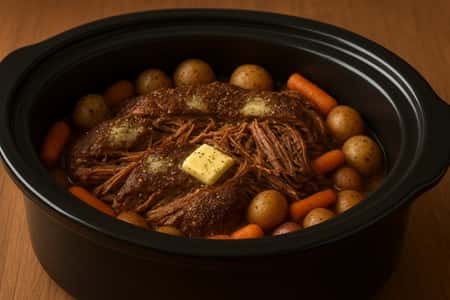Ranch Packet Beef Roast Crockpot Recipe - served