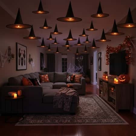 1. Floating Witch Hats with Hidden Glow