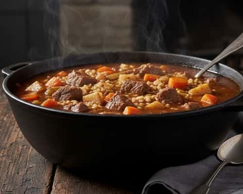 12. Beef and Barley with Root Vegetables