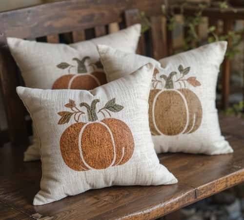 13. Stenciled Grain Sack Pillows