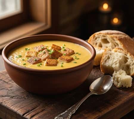 2. Oktoberfest Beer Cheese Soup with Pretzel Croutons