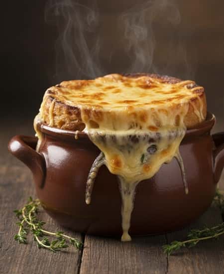 4. Oktoberfest Onion Soup with Gruyere Croutons