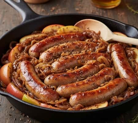 5. Beer-Braised Bratwurst and Sauerkraut Skillet