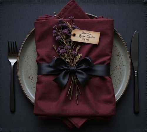 5. Burgundy Napkins with Dark Metal Details