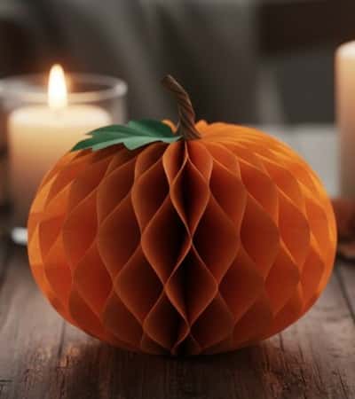 6. Honeycomb Paper Pumpkin