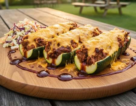 8. BBQ Pulled Pork Zucchini Boats