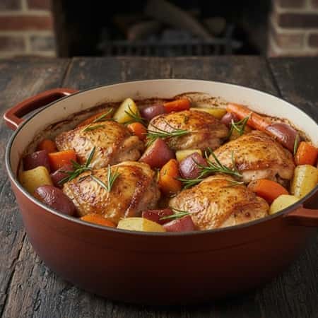8. Beer-Braised Chicken Thighs with Root Vegetables