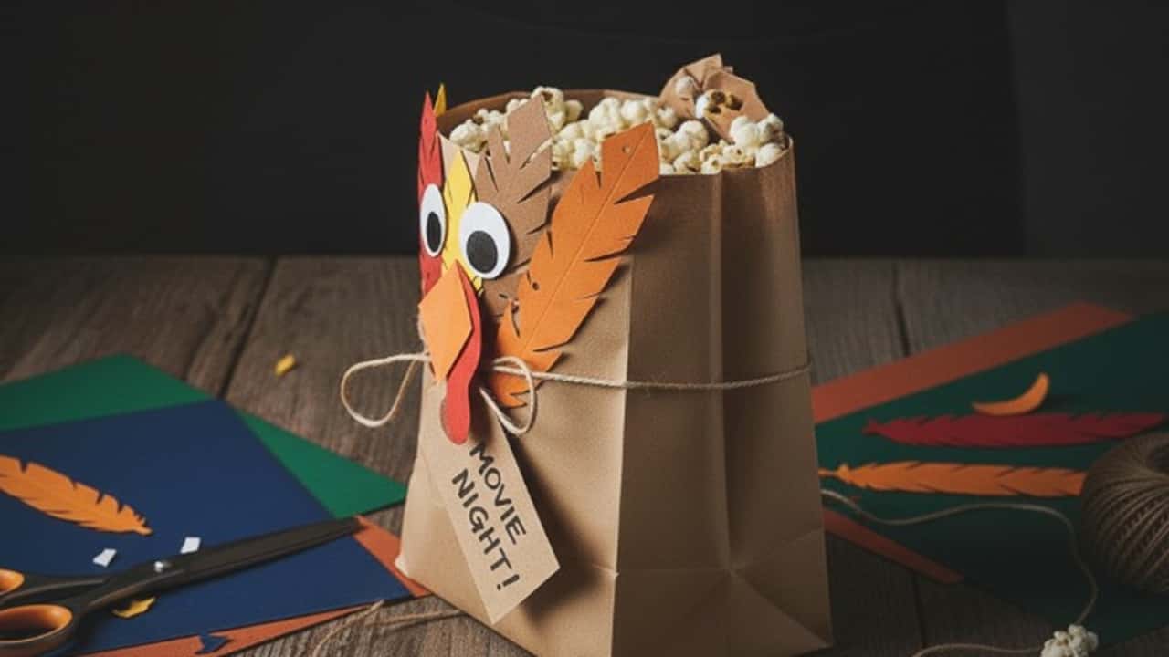 DIY Paper Bag Turkey Placeholders for Thanksgiving Kids Table - featured