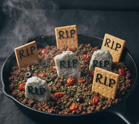 Instructions To Make Halloween Graveyard Ground Beef Skillet