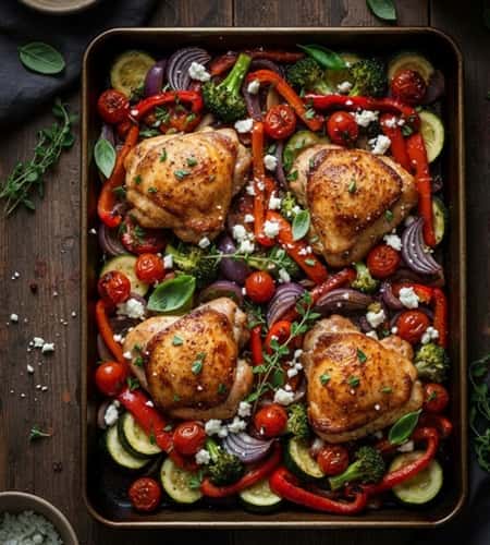 Mediterranean Sheet Pan Dinner Recipe - completed
