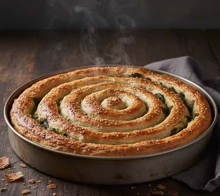 Spinach Ricotta Swirl Pie with Crispy Phyllo Top - completed