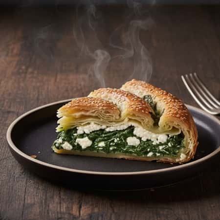 Spinach Ricotta Swirl Pie with Crispy Phyllo Top - served