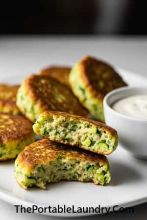 Zucchini Fritters with Dipping Sauce - served