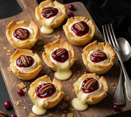 1. Cranberry Brie Phyllo Cups with Candied Pecans