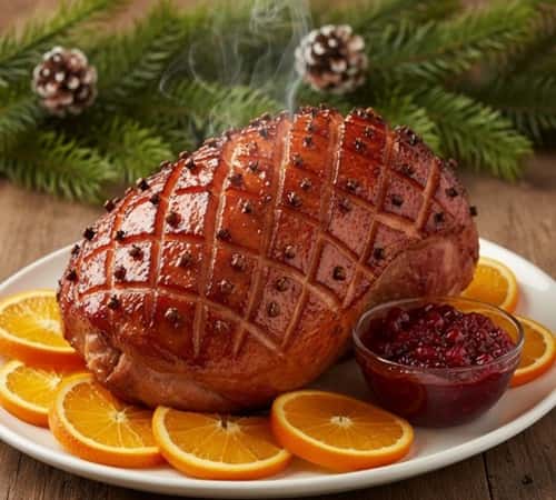 1. Maple-Bourbon Glazed Ham with Cranberry-Orange Relish