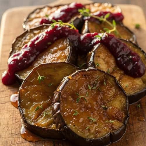 1. Maple-Glazed Eggplant Rounds with Cranberry Drizzle