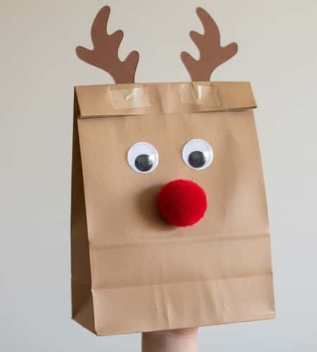10. Paper Bag Reindeer Puppets That Perform