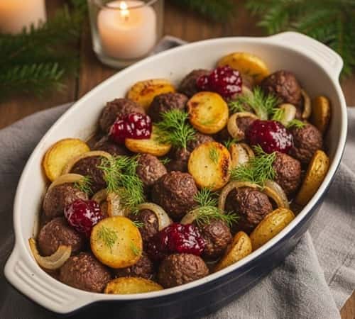 10. Swedish Christmas Beef and Lingonberry Meatball Casserole