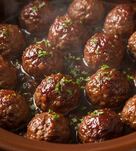 2. Crockpot Bourbon Glazed Meatballs