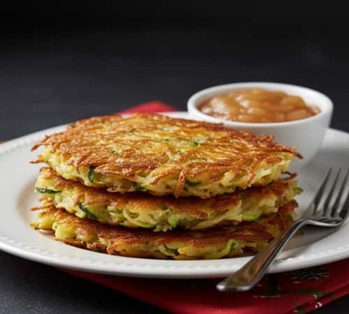 4. Cheesy Zucchini-Potato Latkes With Applesauce