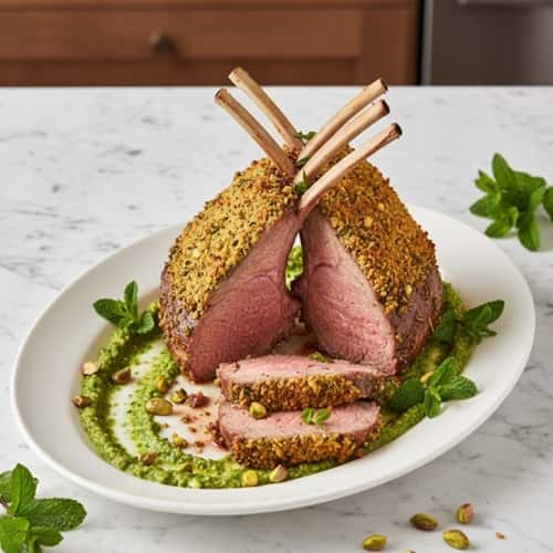 4. Herb-Crusted Rack of Lamb with Mint-Pistachio Pesto