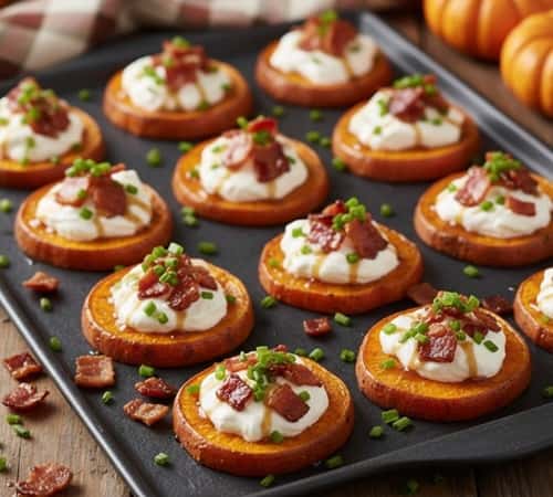 4. Sweet Potato Rounds with Maple Bacon and Chive Crème Fraîche