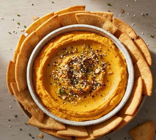 5. Pumpkin Hummus with Everything Bagel Pita Chips