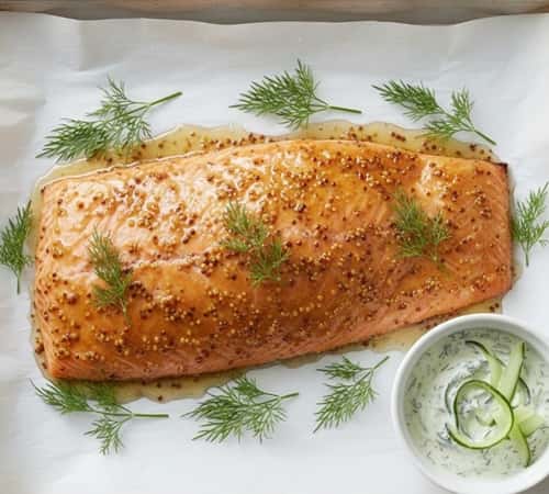 6. Honey-Mustard Glazed Salmon with Dill-Cucumber Sauce