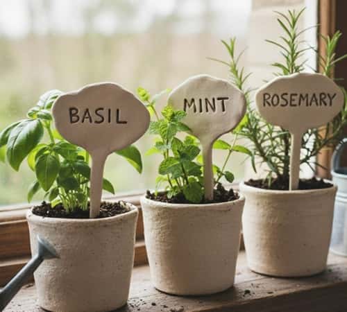 7. Clay Plant Markers for Herb Gardens