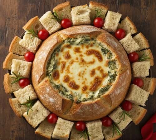 8. Wreath Spinach Dip Bread Bowl