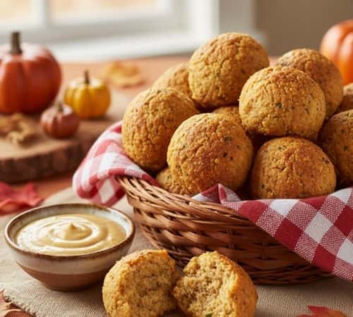9. Cornbread Sausage Balls with Maple Mustard Dip