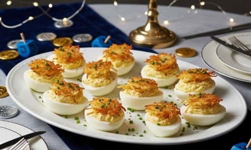 9. Latke Topped Deviled Eggs