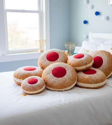 9. Sufganiyot Donut Throw Pillow Cluster
