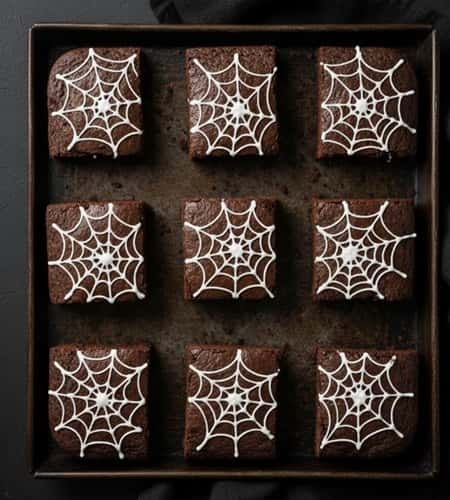 Baked Spiderweb Brownie For Halloween - completed