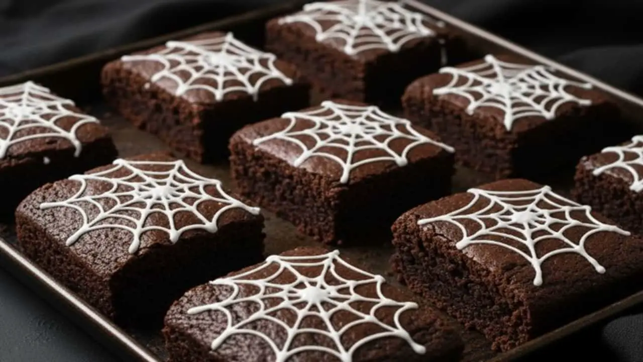 Baked Spiderweb Brownie For Halloween - featured