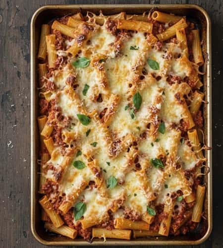 Baked Ziti Recipe (The Sheet Pan Method) - completed