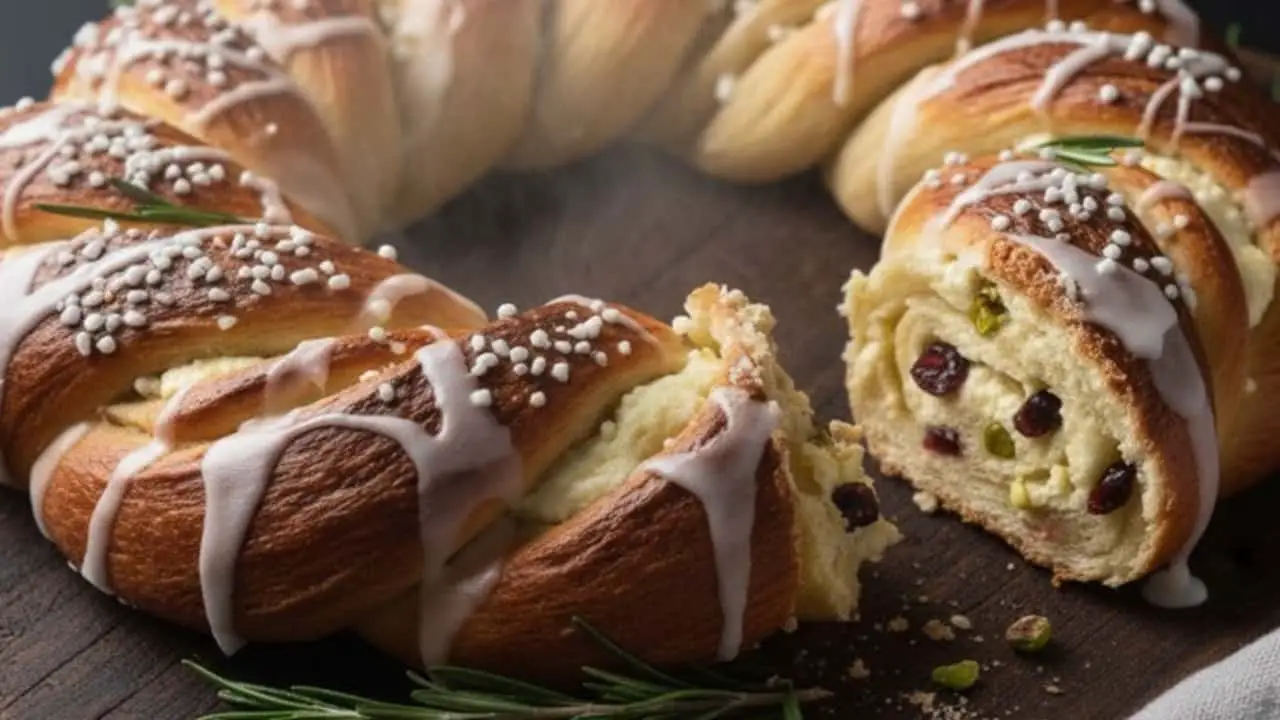 Cardamom Cream Cheese Christmas Wreath Bread - featured