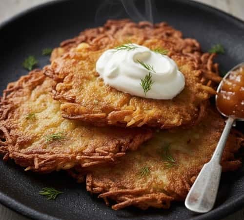 Crispy Latkes - Tasty Hanukkah Appetizer Recipe - served